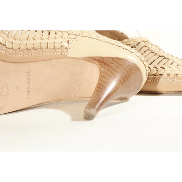 Ulla Johnson Woven Panel Mules Heels Latte Brown Basket Weave Braided 41 Shoes - Picture 13 of 16